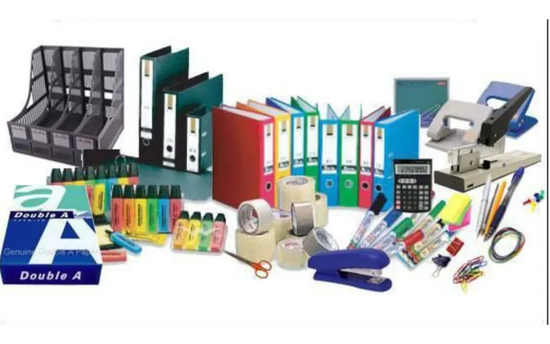 Office stationery, files and desk supplies examples