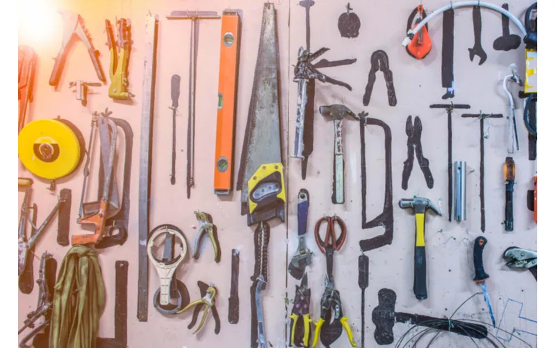 Hand tools, drill and workshop equipment examples